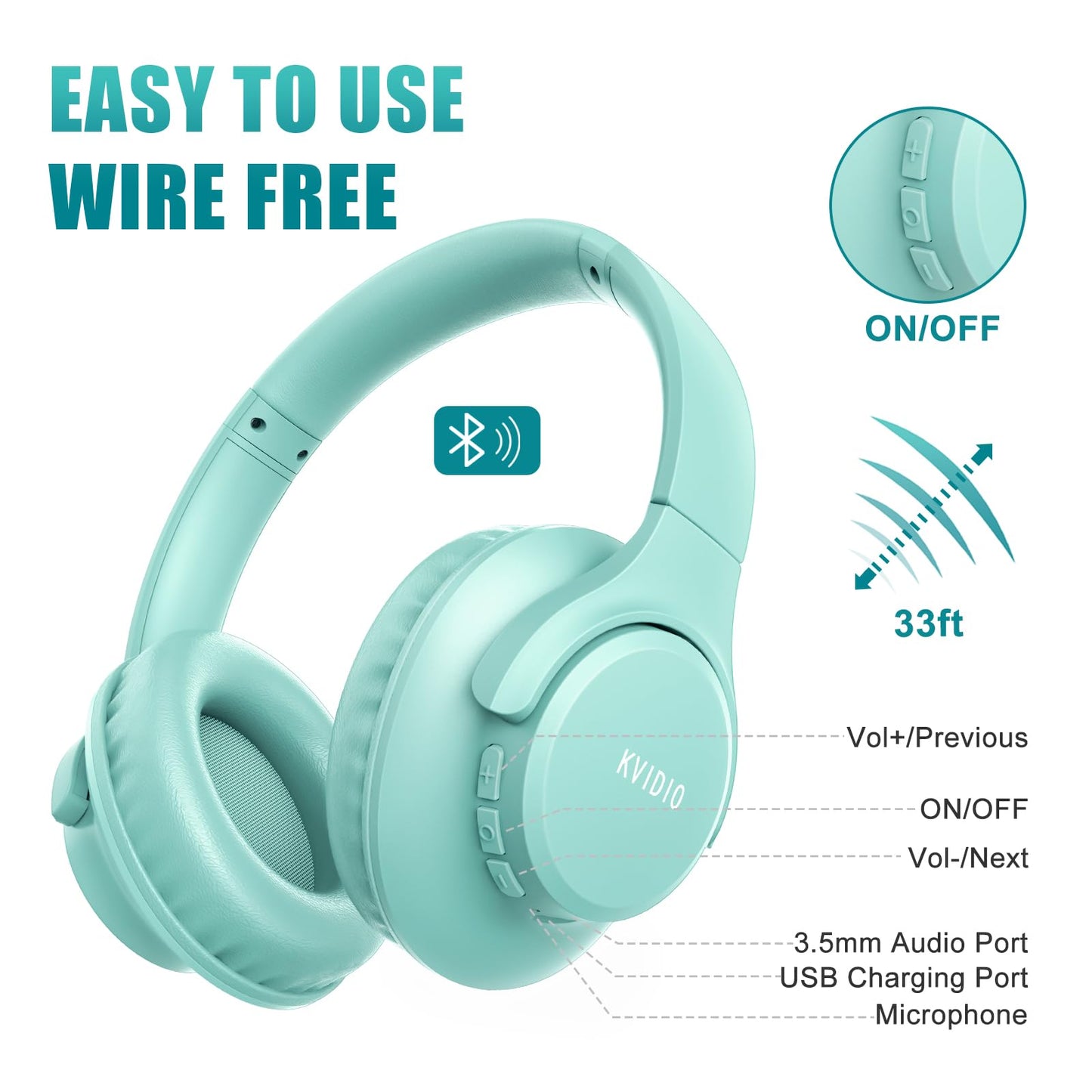 KVIDIO Bluetooth Headphones